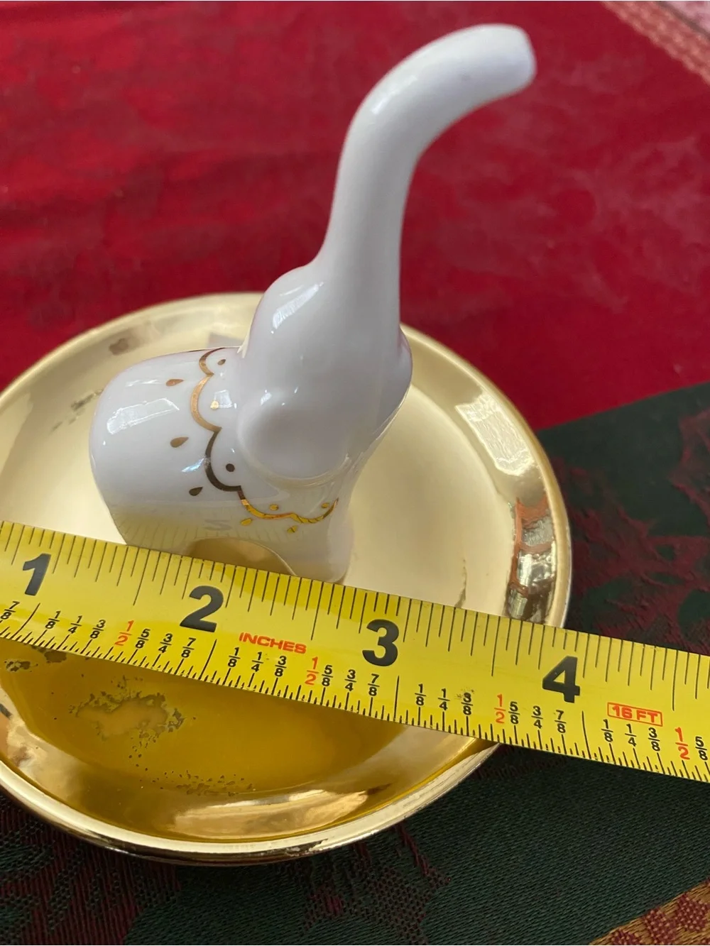 Elephant Ring Trinket Jewelry Holder White Ceramic Gold Base